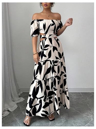 MakeMeChic Women's Off The Shoulder Maxi Dress Cut Out Backless Ruffle Short Sleeve Shirred Summer Dresses Multicolor Medium - Image 4