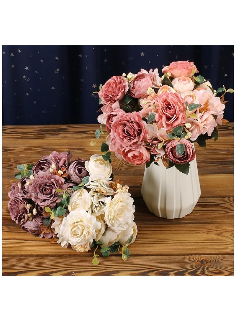 NANAO AE018-2 زهرة صناعية 1-عبوة باقة مزيفة زينة أوروبية، مادة بلاستيكية زهور هيدرانجيا وبيوني، زينة مثالية لطاولات الولائم، 29 سم (11.4) - Image 4