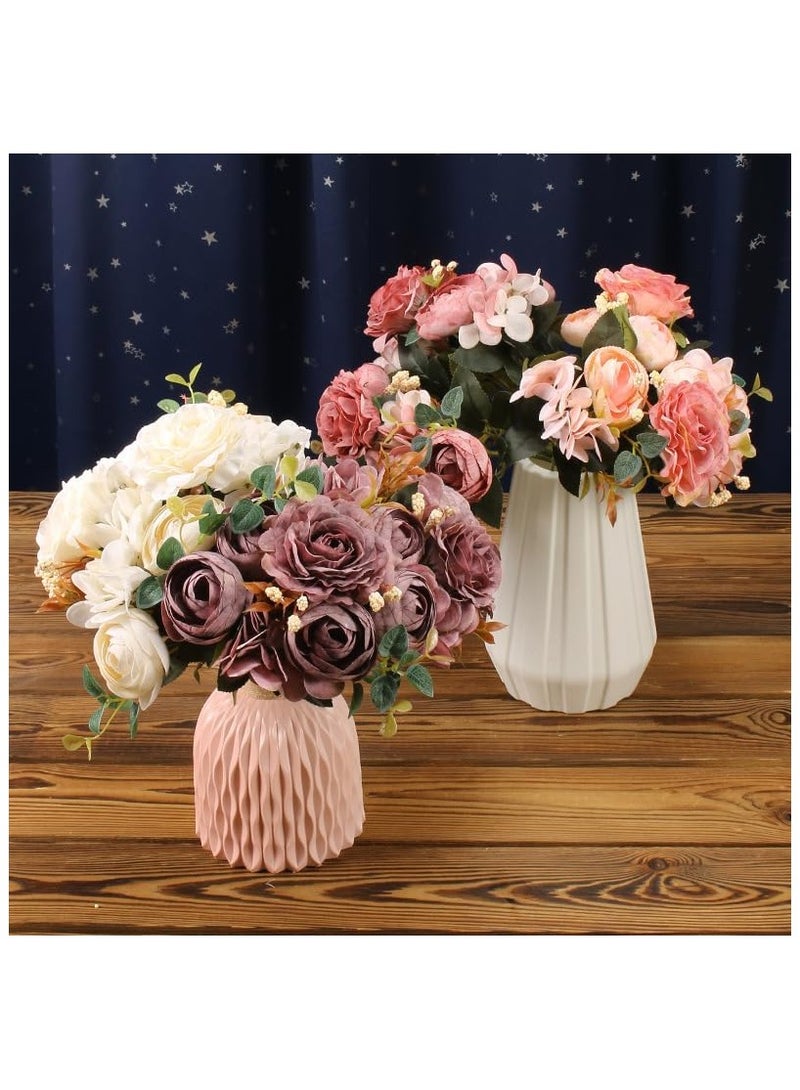 NANAO AE018-2 زهرة صناعية 1-عبوة باقة مزيفة زينة أوروبية، مادة بلاستيكية زهور هيدرانجيا وبيوني، زينة مثالية لطاولات الولائم، 29 سم (11.4) - Image 5