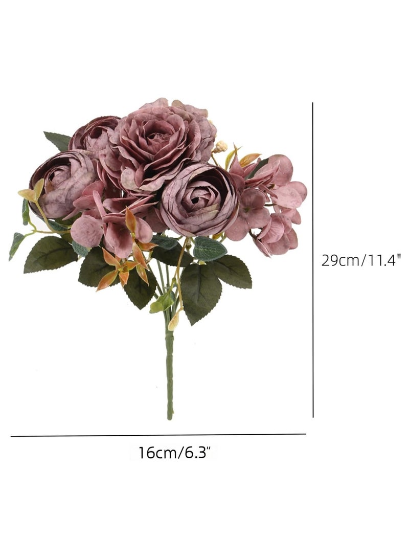 NANAO AE018-2 زهرة صناعية 1-عبوة باقة مزيفة زينة أوروبية، مادة بلاستيكية زهور هيدرانجيا وبيوني، زينة مثالية لطاولات الولائم، 29 سم (11.4) - Image 2