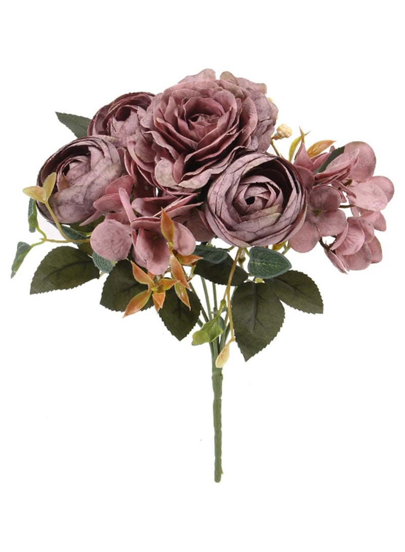 NANAO AE018-2 زهرة صناعية 1-عبوة باقة مزيفة زينة أوروبية، مادة بلاستيكية زهور هيدرانجيا وبيوني، زينة مثالية لطاولات الولائم، 29 سم (11.4) - Image 1
