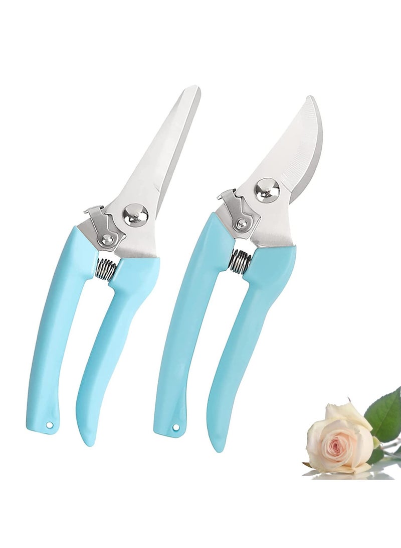 SYOSI مجموعة 2 من مقصات الزهور للحديقة، مقصات زهور فاخرة مصنوعة من الفولاذ المقاوم للصدأ المعزز، مقص قوي للزهور والأغصان والأوراق، مقصات يدوية للاستخدام الثقيل في البستنة - Image 1