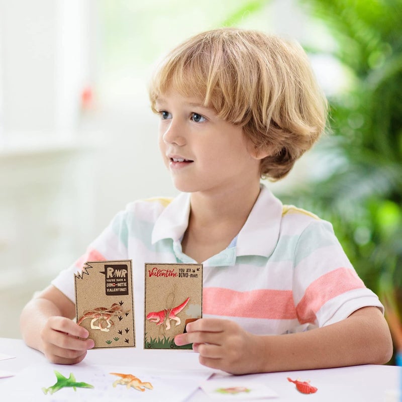 كلاراكو بطاقات عيد الحب للأطفال، عبوة من 36 بطاقة، مع مركبة ديناصور صغيرة، شخصيات بلاستيكية، أيادي، بطاقات عيد الحب المضحكة للأولاد والبنات، معلم الأطفال، حفلة عيد الحب في المدرسة (على طراز الحديقة) - Image 5