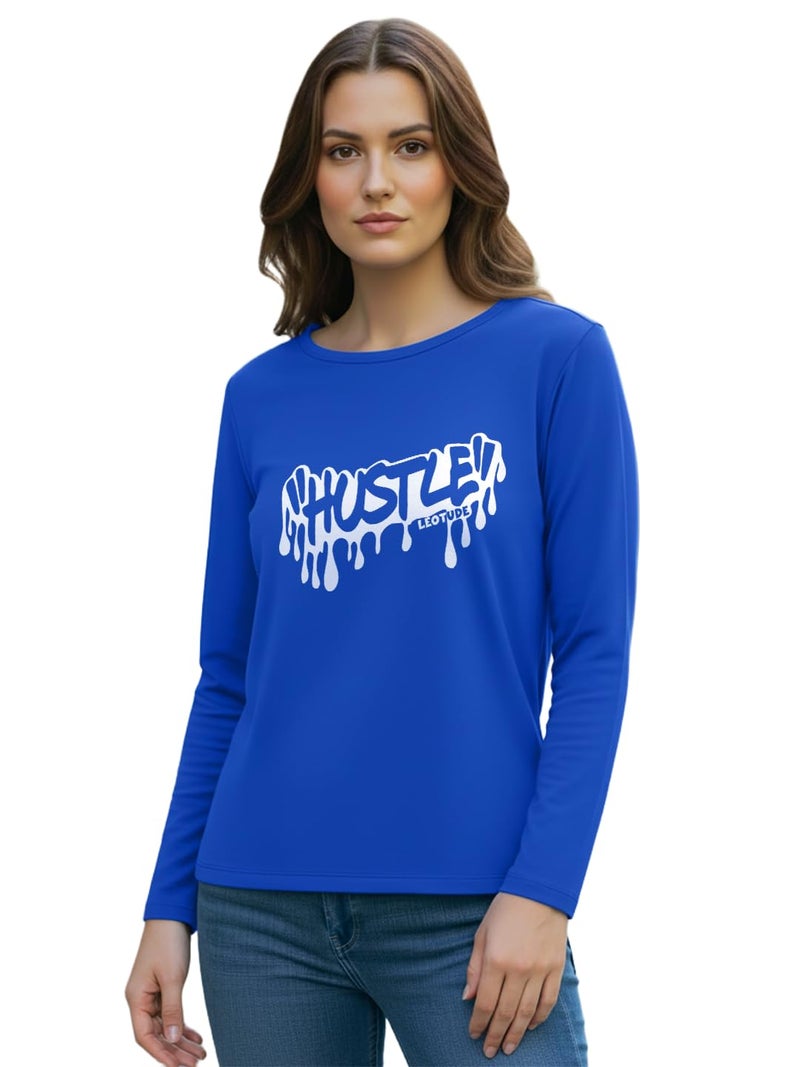 LEOTUDE Womens Boyfriend/Loose Fit Round Neck Cottonblend Full Sleeve T-Shirts for Women (GRL32_Full_Sleeve_P_Blue_2XL) - Image 1