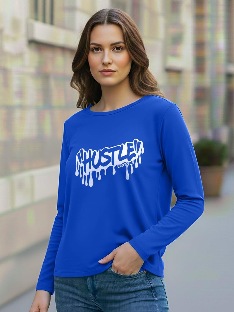 LEOTUDE Womens Boyfriend/Loose Fit Round Neck Cottonblend Full Sleeve T-Shirts for Women (GRL32_Full_Sleeve_P_Blue_2XL) - Image 2