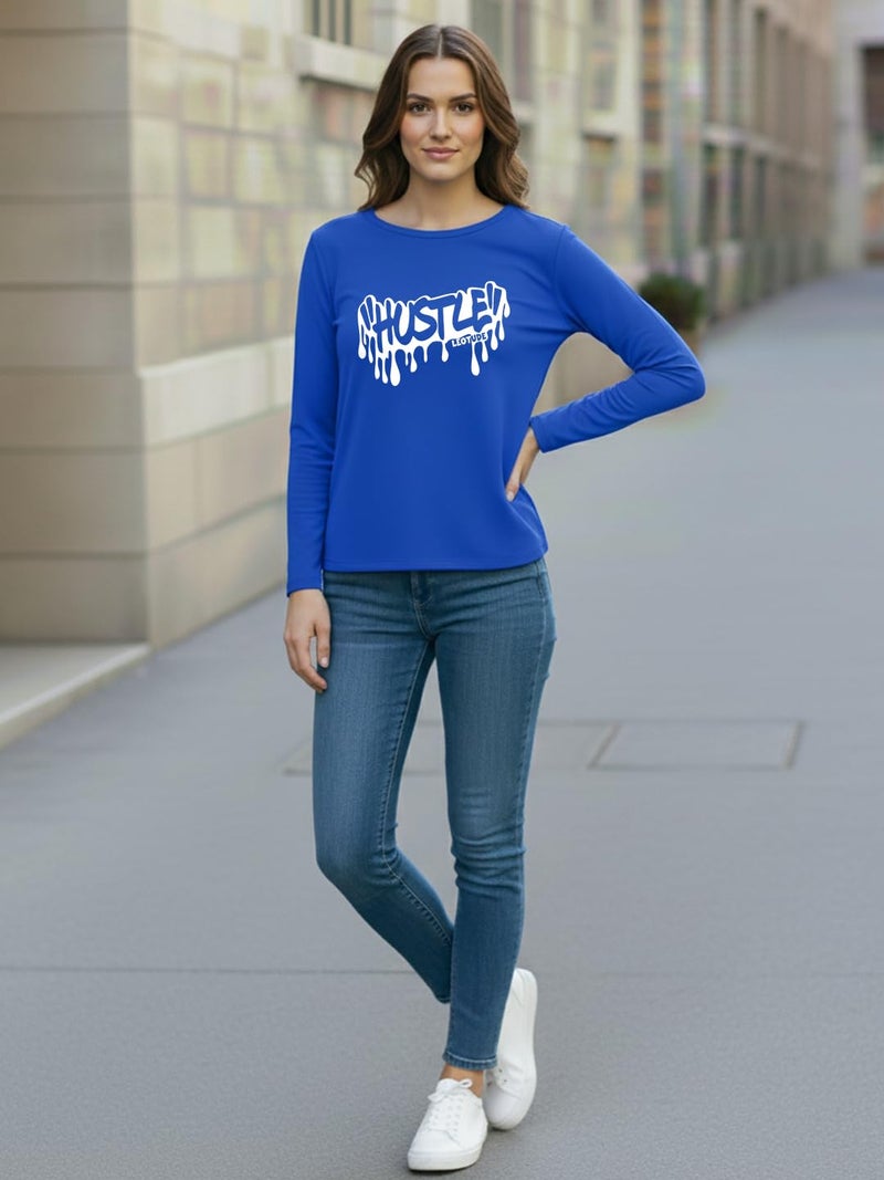 LEOTUDE Womens Boyfriend/Loose Fit Round Neck Cottonblend Full Sleeve T-Shirts for Women (GRL32_Full_Sleeve_P_Blue_2XL) - Image 5