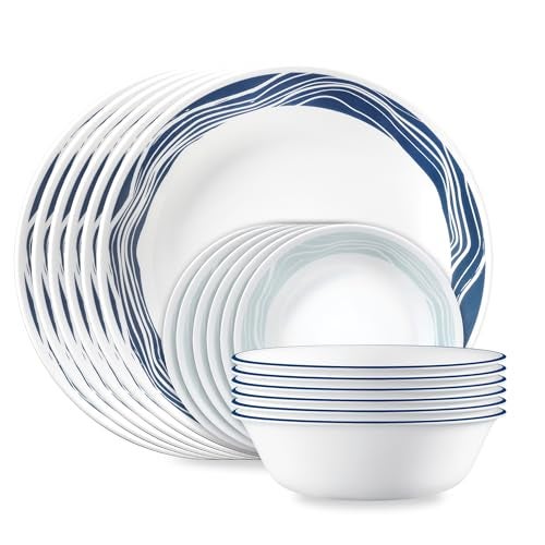 Corelle مجموعة أدوات مائدة زجاجية من كوريل فيتريل 18 قطعة لخدمة 6 أشخاص، أطباق وأوعية زجاجية ثلاثية الطبقات مقاومة للتشقق والتشظي، أكاديا - Image 1