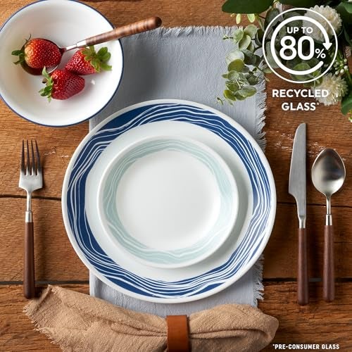 Corelle مجموعة أدوات مائدة زجاجية من كوريل فيتريل 18 قطعة لخدمة 6 أشخاص، أطباق وأوعية زجاجية ثلاثية الطبقات مقاومة للتشقق والتشظي، أكاديا - Image 3