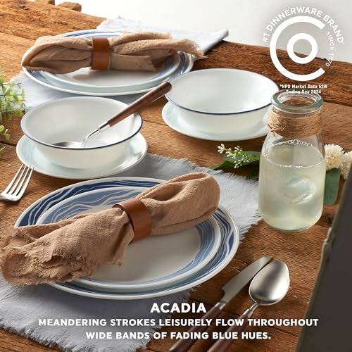 Corelle مجموعة أدوات مائدة زجاجية من كوريل فيتريل 18 قطعة لخدمة 6 أشخاص، أطباق وأوعية زجاجية ثلاثية الطبقات مقاومة للتشقق والتشظي، أكاديا - Image 4