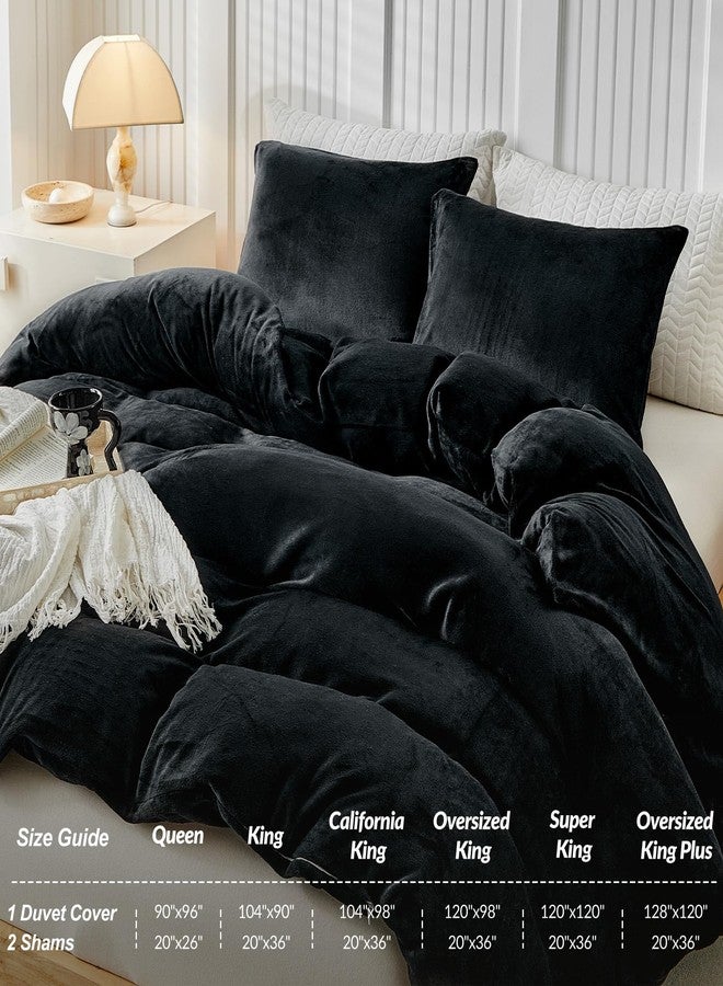WARMDERN Black Velvet Duvet Cover Set Queen Size, Luxury Milk Velvet Bedding Duvet Cover with Zipper Closure, 3pcs Ultra Soft Duvet Covers for All Seasons, 90" x 90", Black - Image 4