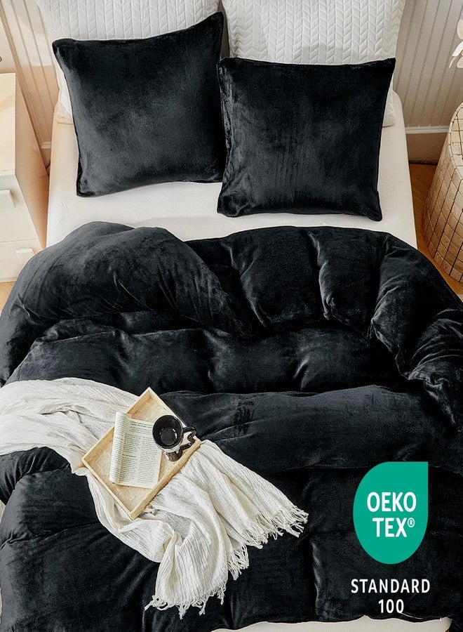 WARMDERN Black Velvet Duvet Cover Set Queen Size, Luxury Milk Velvet Bedding Duvet Cover with Zipper Closure, 3pcs Ultra Soft Duvet Covers for All Seasons, 90" x 90", Black - Image 3
