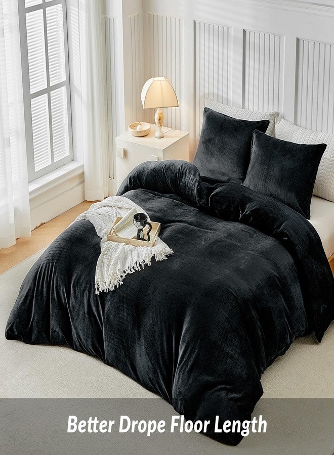 WARMDERN Black Velvet Duvet Cover Set Queen Size, Luxury Milk Velvet Bedding Duvet Cover with Zipper Closure, 3pcs Ultra Soft Duvet Covers for All Seasons, 90" x 90", Black - Image 2