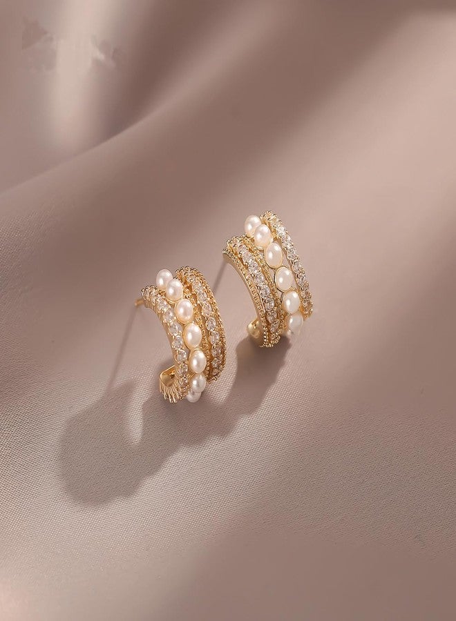 AMAAL Korean Gold Hoops Earrings set for Women & Girls | Bali Pearl Western Statement Moti Earing | Stylish Ear Rings Jewellery for woman Accessory | Valentine Gift for Girlfriend couple -291 - Image 5