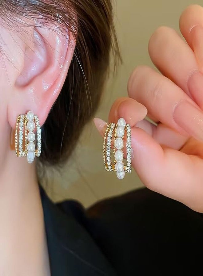 AMAAL Korean Gold Hoops Earrings set for Women & Girls | Bali Pearl Western Statement Moti Earing | Stylish Ear Rings Jewellery for woman Accessory | Valentine Gift for Girlfriend couple -291 - Image 2