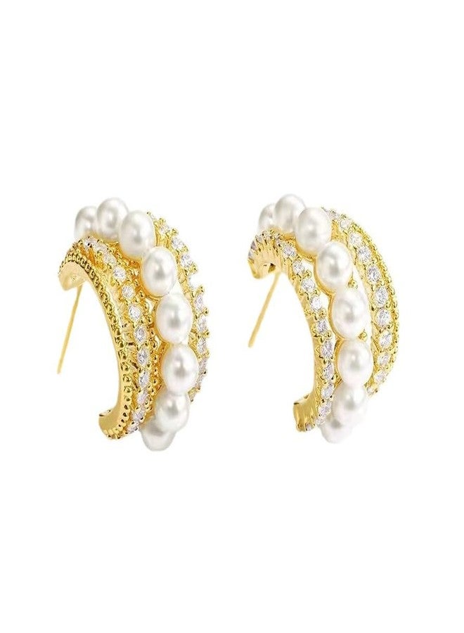 AMAAL Korean Gold Hoops Earrings set for Women & Girls | Bali Pearl Western Statement Moti Earing | Stylish Ear Rings Jewellery for woman Accessory | Valentine Gift for Girlfriend couple -291 - Image 1