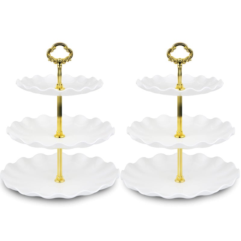 NWK Pack of 2 Large Stable 3Tier Cupcake Stand 30cm Height Plastic Cake Stand Food Round Display for Wedding Birthday Graduation Afternoon Tea Party Gold Large