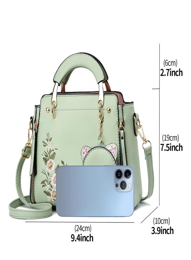 Xiaoyu Fashion Purses and Handbags for Women Ladies Leather Top Handle Satchel Shoulder Bags Small Totes (Green Flower), Green Flower - Image 3