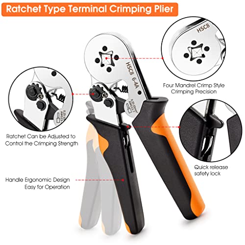 HASTHIP® Ferrule Crimping Tool Kit with 1200PCS Wire End Ferrules & Crimper Plier, Wire Crimping Tool Kit Self-adjustable Ratchet Tool Set for AWG 23-7 Electrical Wire Connectors, 0.25-10mm² - Image 5