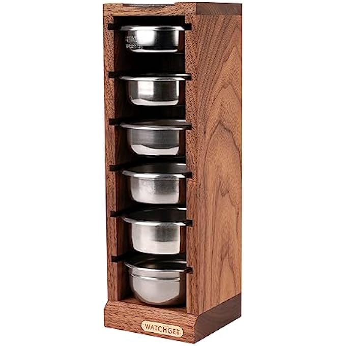 WATCHGET 58Mm Espresso Filter Basket Stand Walnut Wooden Storage Holder For 6Pcs Coffee Baskets And Puck Screens  Espresso Machine Accessories Coffee Station Organizer Rack - Image 1