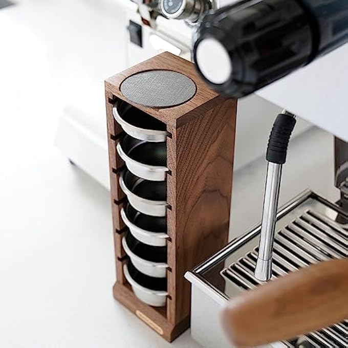WATCHGET 58Mm Espresso Filter Basket Stand Walnut Wooden Storage Holder For 6Pcs Coffee Baskets And Puck Screens  Espresso Machine Accessories Coffee Station Organizer Rack - Image 3