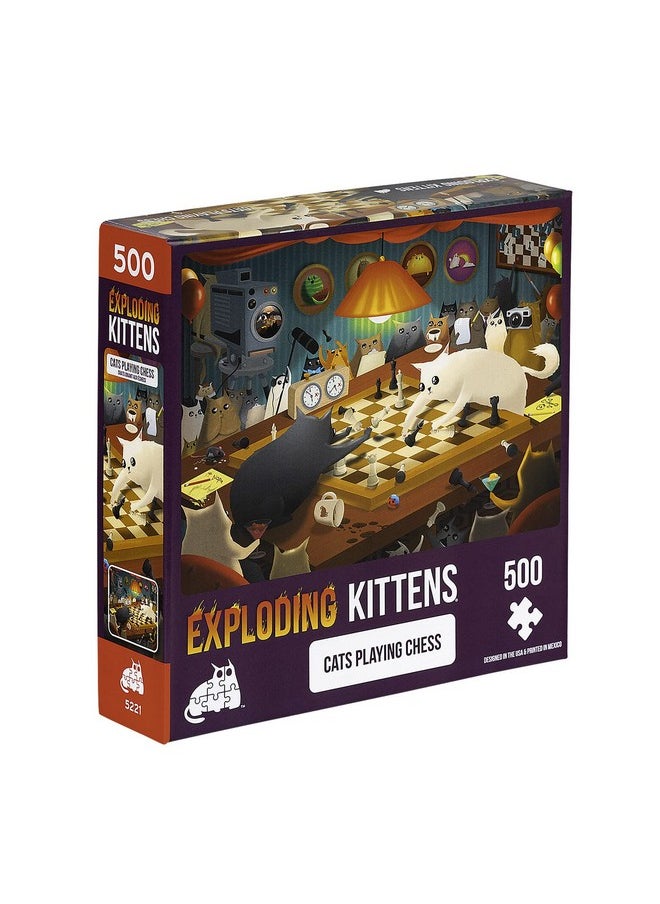Exploding Kittens LLC Cats Playing Chess Jigsaw Puzzle By Exploding Kittens - 500 Pieces Jigsaw Puzzle For Adults, Teens, And Kids - Cat Puzzle, Funny Puzzle, Art Puzzle  - Image 1