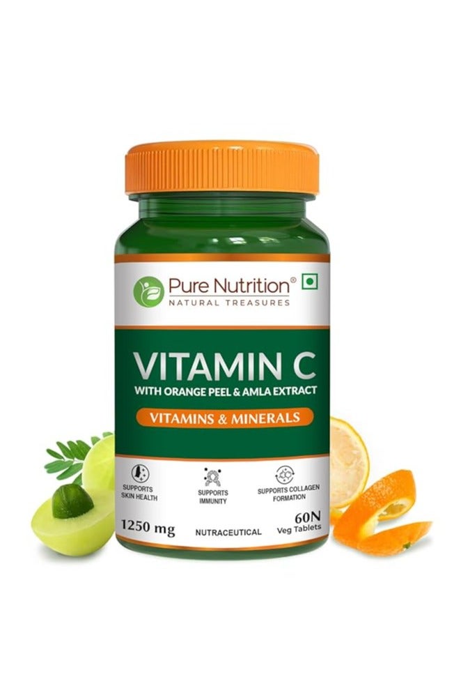 Pure Nutrition Pure Nutrition Vitamin C with Amla & Orange Peel Extract  1250mg- 60 Veg Tablets - Image 1