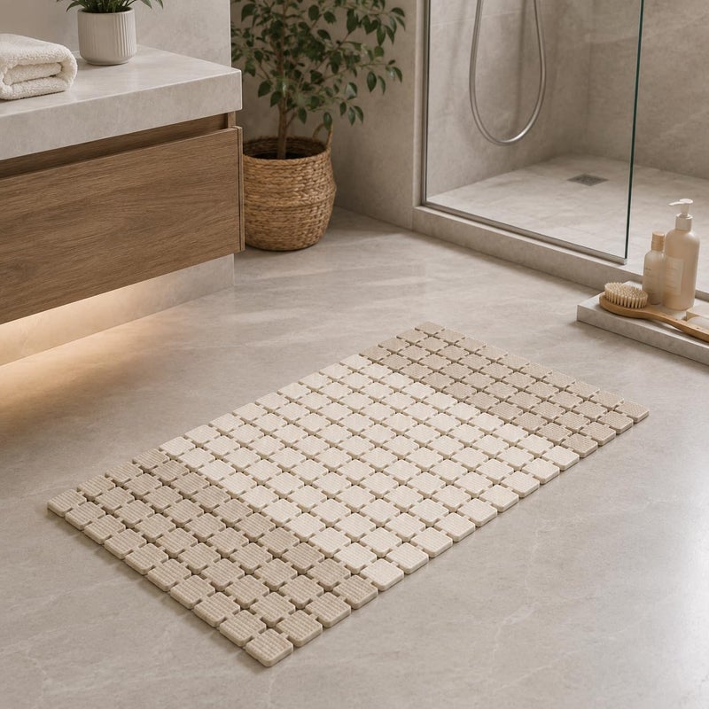 Bath Mat Non Slip for Shower & Bathtub, Extra Long 39 x 75 cm, Soft BPA Free Shower Mat with Strong Suction Cups & Drain Holes, Machine Washable Bathroom Safety Mat, Beige - Image 3
