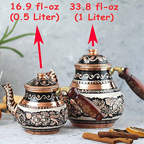 Vissmarta Copper Turkish Teapot Tea Kettle Pots Set for Stove Top Stovetop Decorative Infuser Vintage Antique Arabic Farmhouse Tray Cups Serving Party Moroccan Decor Style Persian Kitchen Fancy (Antique) - Image 5
