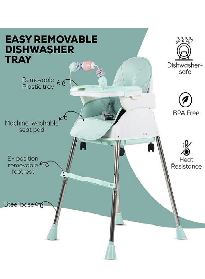 4 In 1 Convertible Dining Chair With Height Adjustment And Footrest - Baby And Toddler Feeding Booster Seat With Tray, Wheels, Safety Belt And Pillow For 6 Months To 4 Years Old  - Image 3