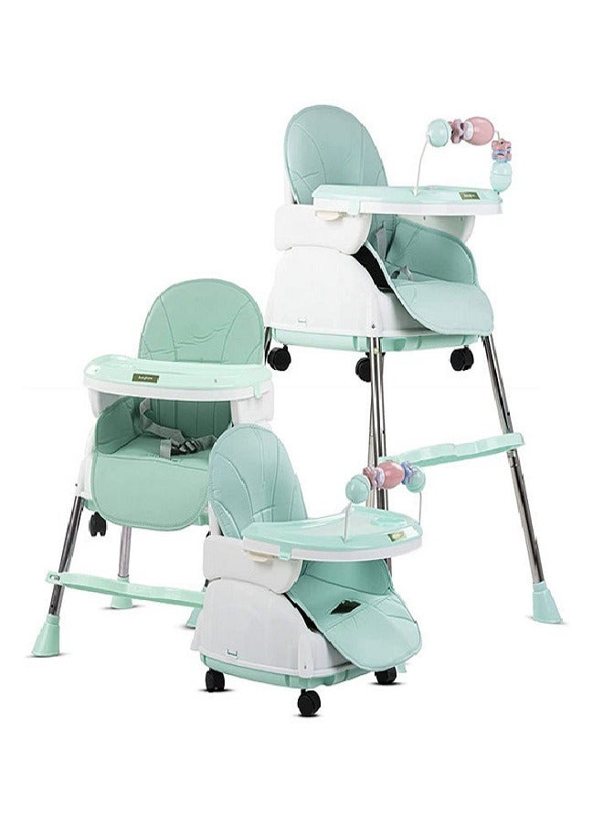 4 In 1 Convertible Dining Chair With Height Adjustment And Footrest - Baby And Toddler Feeding Booster Seat With Tray, Wheels, Safety Belt And Pillow For 6 Months To 4 Years Old  - Image 1