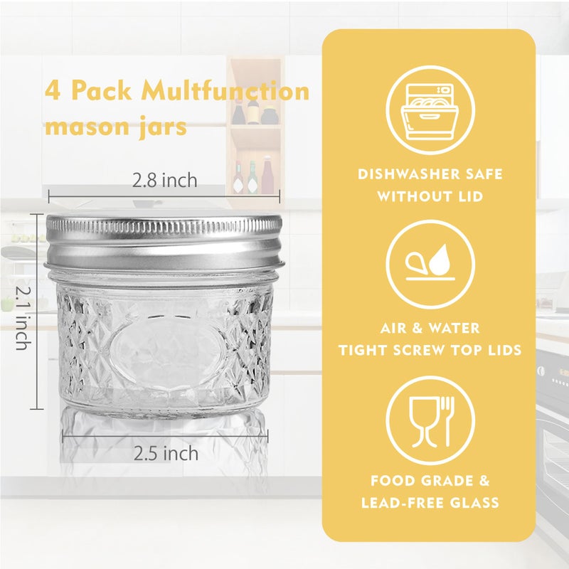 MOLADRI 4 oz/120 ml Clear Glass Storage Canister with Airtight Lid, Small Cute Decorative Mason Container Jar for Salad, Overnight Oats, Snacks, Yogurt, Cereal, Fruit, Spice, Sugar, Coffee -4 Pack - Image 3