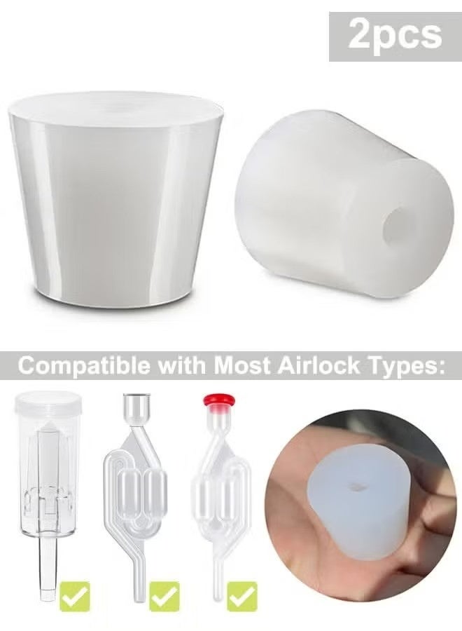 تخمير 2 قطع سدادة مثقبة من السيليكون مع فتحة لصمام قفل الهواء Home Brew الفقاعة النبيذ صنع سدادات مطاطية استبدال - Image 1