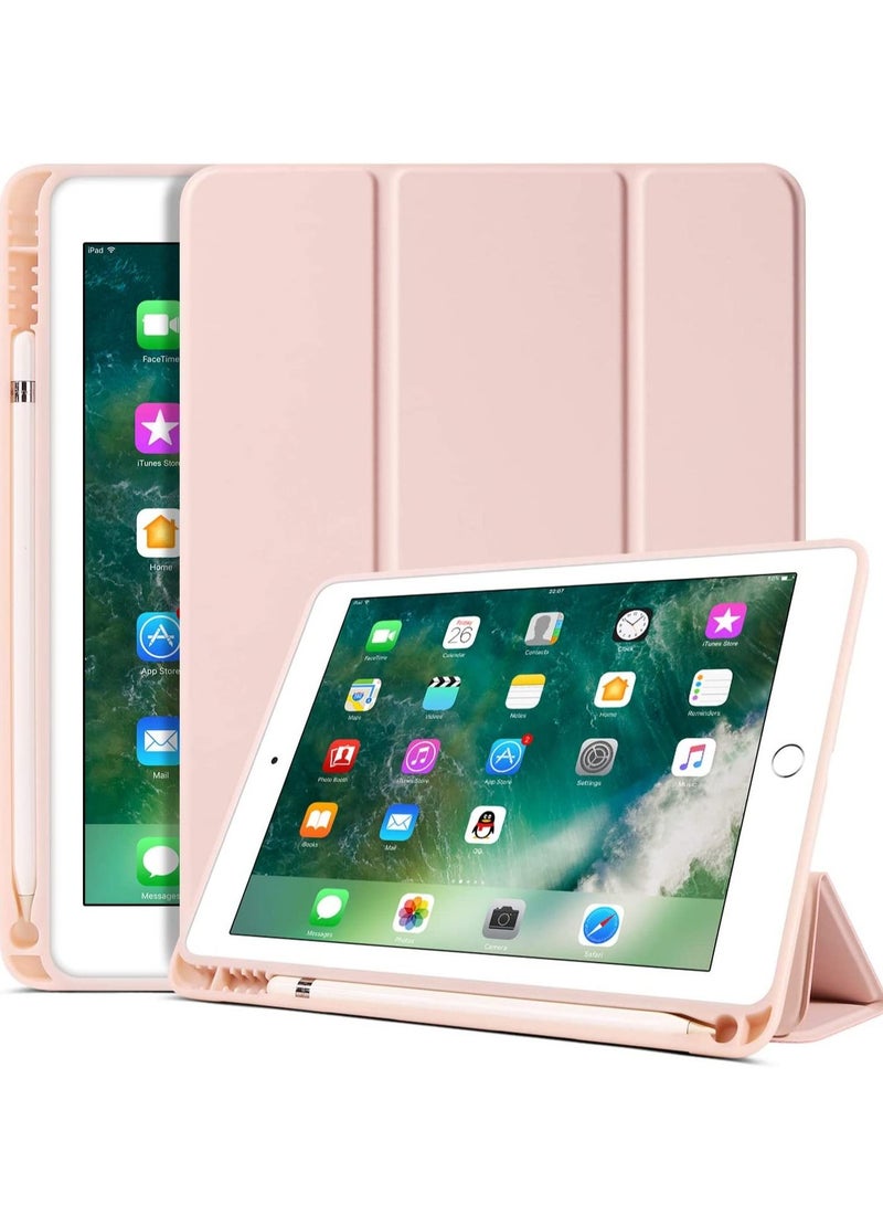 iPad 6th Generation Case, iPad 5th Generation Case with Pencil Holder, Premium Folio Folding Stand Smart Auto Wake/Sleep Protective Tablet Case Cover for Apple iPad 9.7 Inch 2018 / 2017, Pink - Image 1