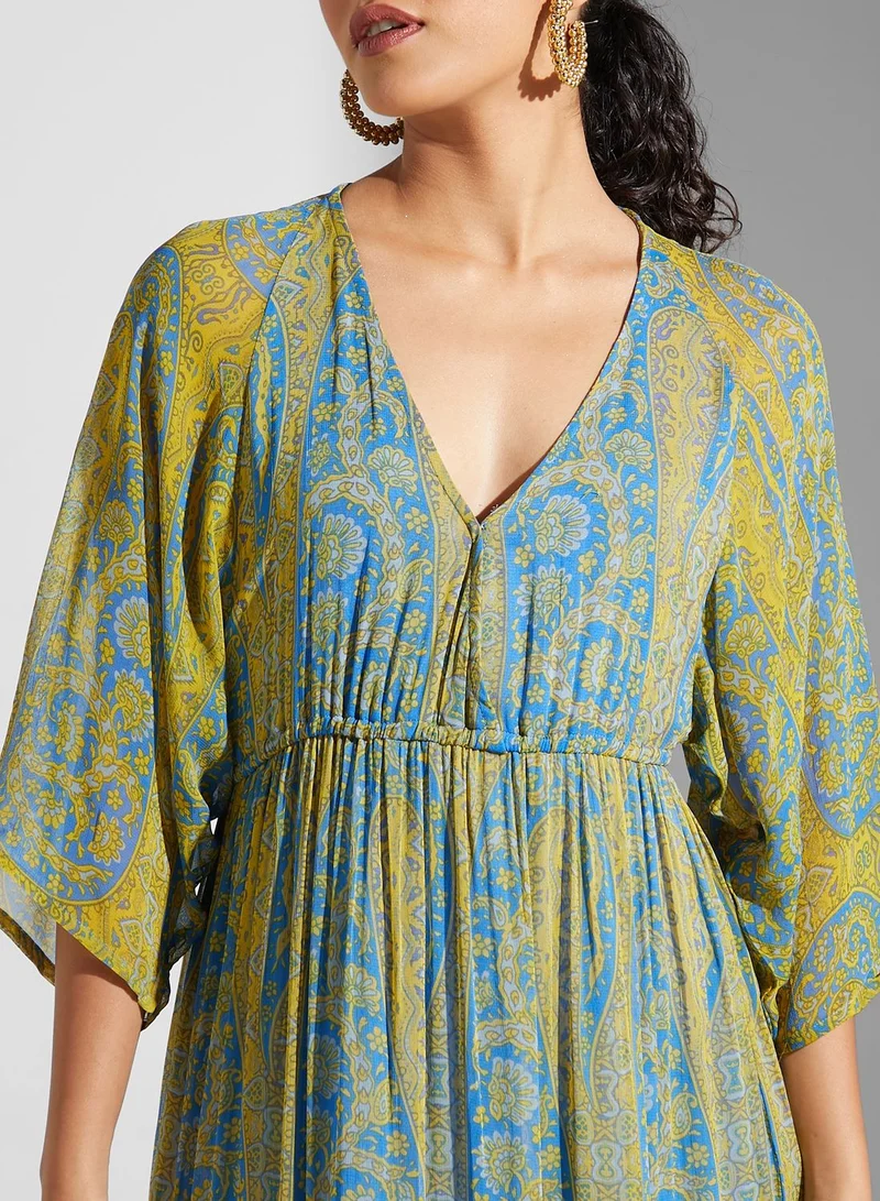 Label RITU KUMAR Printed V-Neck Tiered Dress