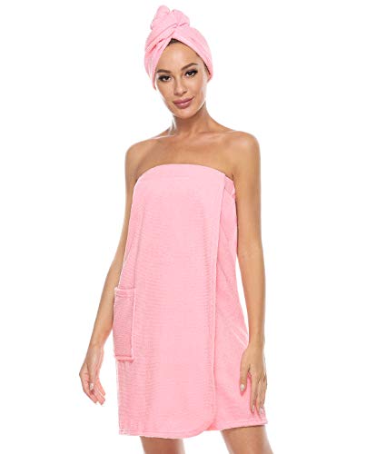 Kniffi Womens Wrap Towel Spa Wraps & Hair Towel Body Wrap Adjustable Closure Bathrobe Pink S/M - Image 1