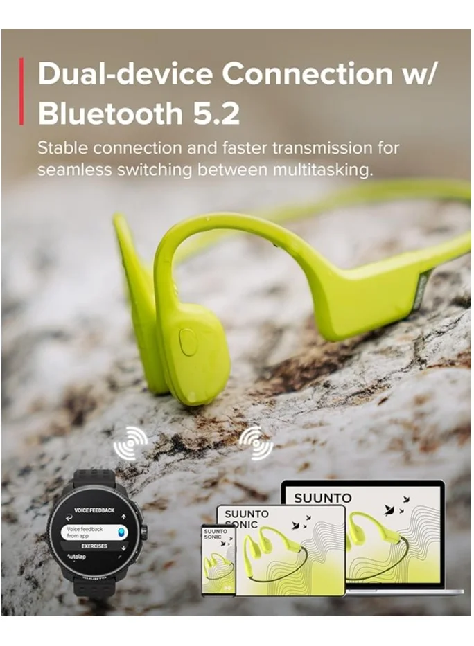 Suunto SONIC Open Ear Wireless Headphones | LightWeight & Enchanced Bass, Up to 10Hrs battery, IP55 Sweat & Water Resistant, Easy & Comfortable Wear,  Made for Outdoor Adventures, Sports Wear - Lime