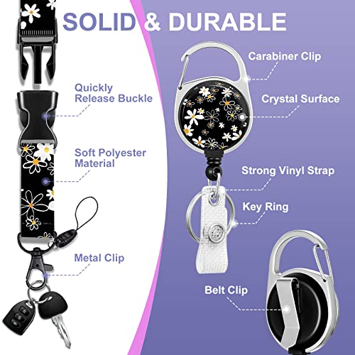Toykee ID Badge Holder with Lanyard and Retractable Badge Reel Clip, Wild Flowers Floral Blossoms Card Name Tag Lanyard Vertical ID Protector Bage Clips for Nurse Nursing Doctor Teacher Student Black - Image 4