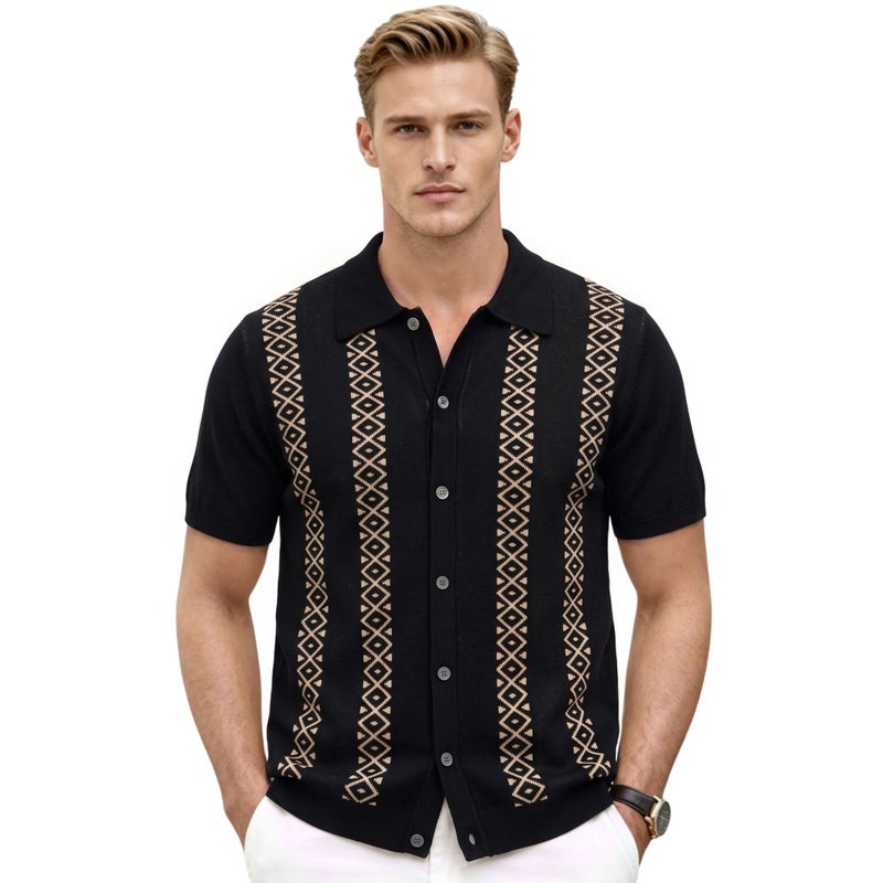 Men's Striped Jacquard Knit Polo Shirt - Image 3