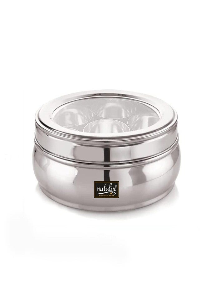 NATULIX Stainless Steel Masala box for Kitchen | Spice Box for for Kitchen | Masala Dabba with See Through Lid with 7 Containers and Small Spoon | Silver (1.5 Ltr | Medium) - Image 2