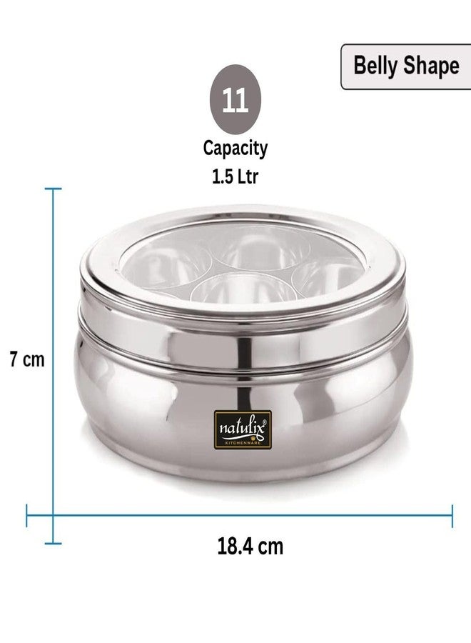 NATULIX Stainless Steel Masala box for Kitchen | Spice Box for for Kitchen | Masala Dabba with See Through Lid with 7 Containers and Small Spoon | Silver (1.5 Ltr | Medium) - Image 4