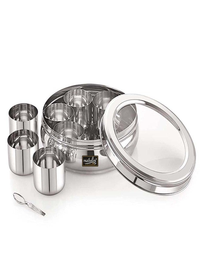 NATULIX Stainless Steel Masala box for Kitchen | Spice Box for for Kitchen | Masala Dabba with See Through Lid with 7 Containers and Small Spoon | Silver (1.5 Ltr | Medium) - Image 5
