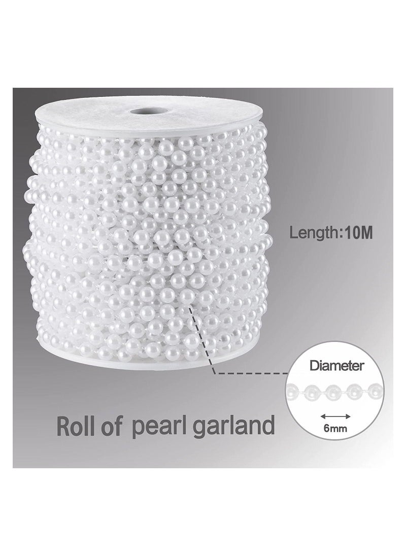 Generic - Craft String Pearls 6MM Pearl Bead, 10M White Faux Pearl Garland Spool Roll Strand Wedding Party Decoration - Image 1