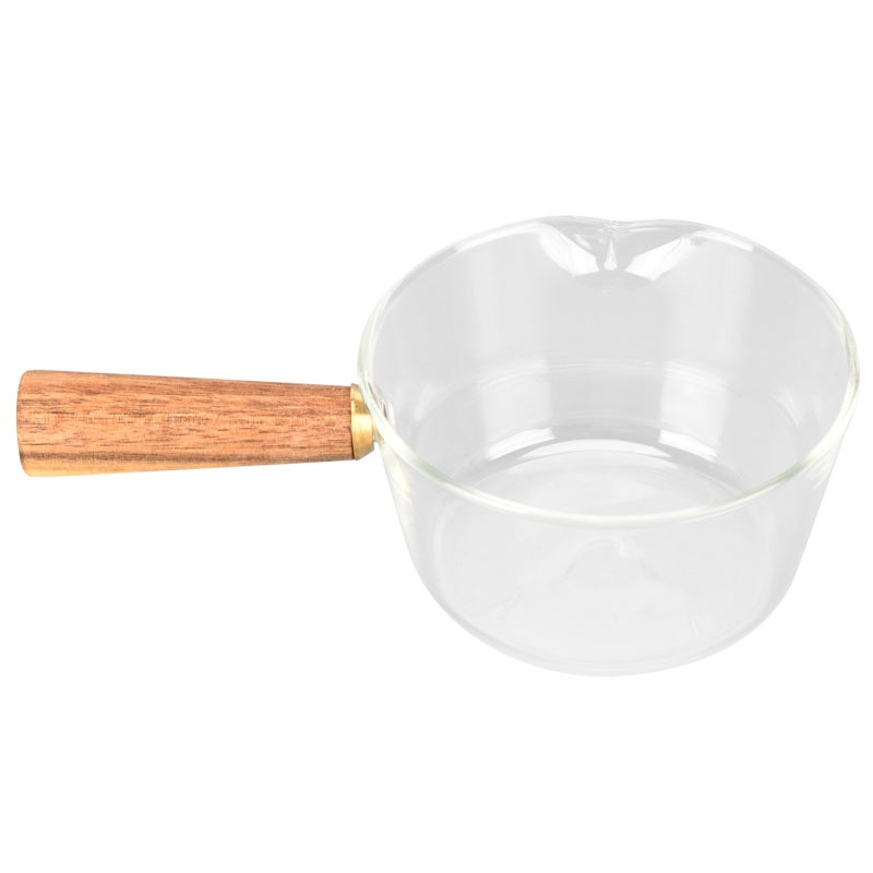 Glass Milk Pot: Borosilicate Glass V Shaped Spout - Non Toxic Anti-Scald Wooden Handle Noodles Saucepan for Home Kitchen Gas Stove - Image 5