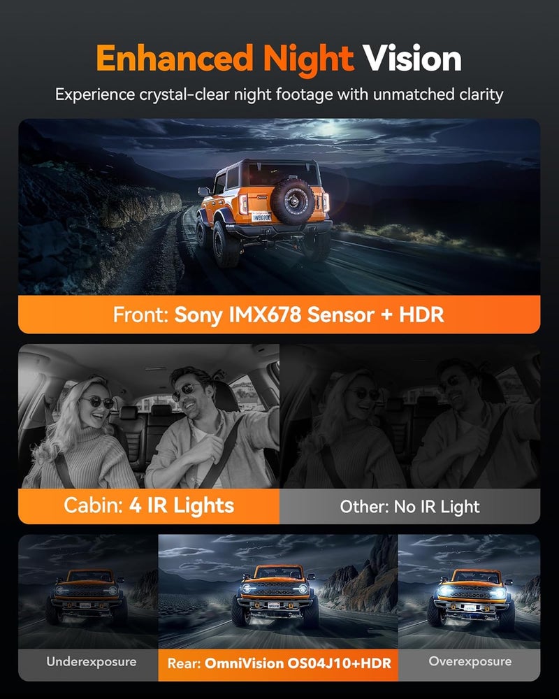WOLFBOX G900 Tripro 3 Channel 4K Rear View Mirror Camera with Night Vision and 256GB Card - Image 4