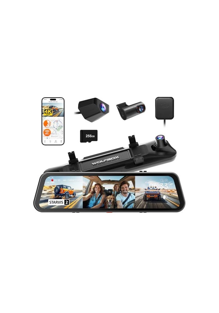 WOLFBOX كاميرا مرآة الرؤية الخلفية WOLFBOX G900 Tripro ثلاثية القنوات 4K مع رؤية ليلية وبطاقة 256GB - Image 1