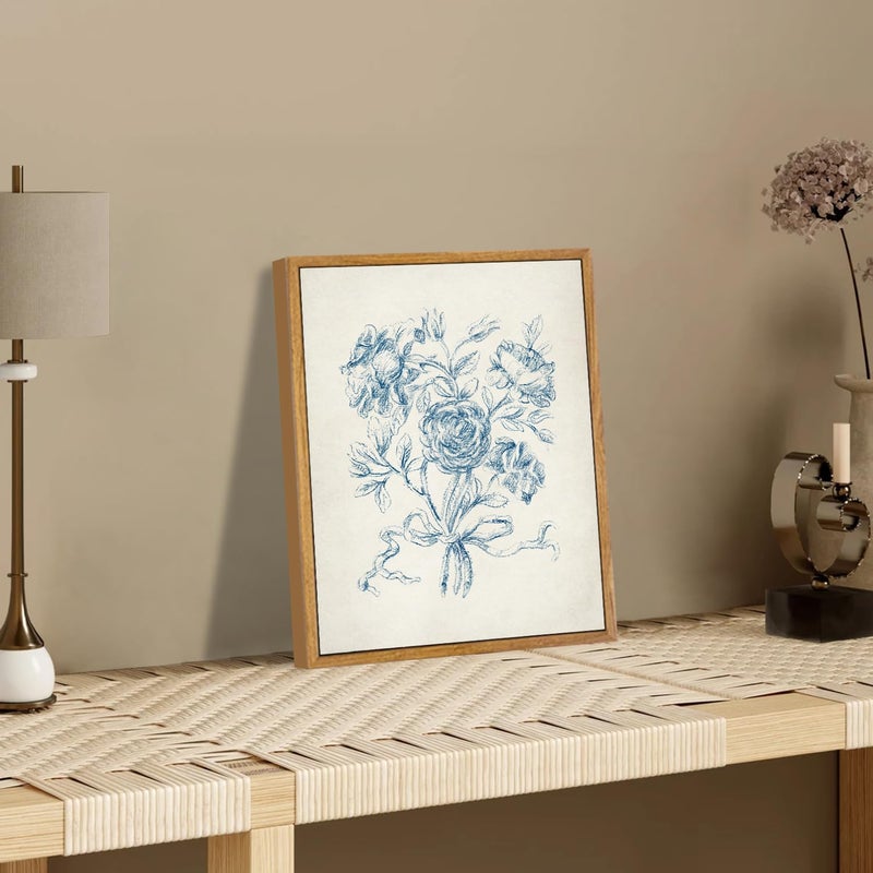 KBKBART Framed Floral Wall Art, Vintage Blue Rose Bouquet Sketch Canvas Oil Painting, Antique Victorian Wall Decor, Minimalist Bedroom Wall Art Aesthetic, Neutral Flower Art Prints for Bedroom Living - Image 5