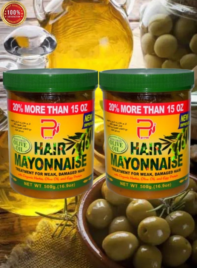 2 Pieces Pyron Hair Mayonnaise treatment For Weak Damaged Hair With Organic Herbs Olive Oil And Egg Protein 500g