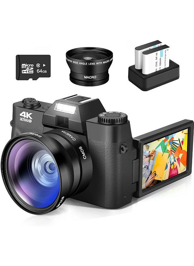 LENND - Digital Cameras for Photography, 4K 56MP Vlogging Camera with WiFi,16X Digital Zoom Autofocus Students Compact Camera with 52mm Wide-Angle Lens & Macro Lens, 32G Micro Card and 2 Batteries - Image 1