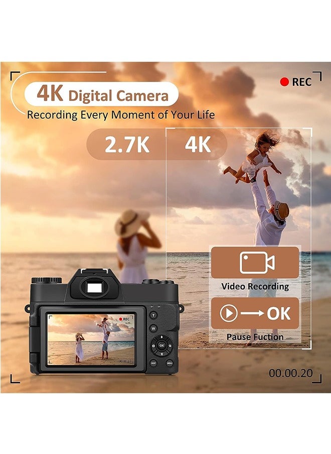 LENND - Digital Cameras for Photography, 4K 56MP Vlogging Camera with WiFi,16X Digital Zoom Autofocus Students Compact Camera with 52mm Wide-Angle Lens & Macro Lens, 32G Micro Card and 2 Batteries - Image 1