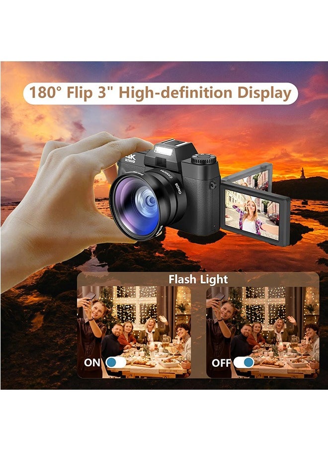 LENND - Digital Cameras for Photography, 4K 56MP Vlogging Camera with WiFi,16X Digital Zoom Autofocus Students Compact Camera with 52mm Wide-Angle Lens & Macro Lens, 32G Micro Card and 2 Batteries - Image 1